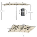 Ombrellone Doppio 150x295x170-214 cm Inclinabile e Regolabile in Poliestere e Metallo Crema  