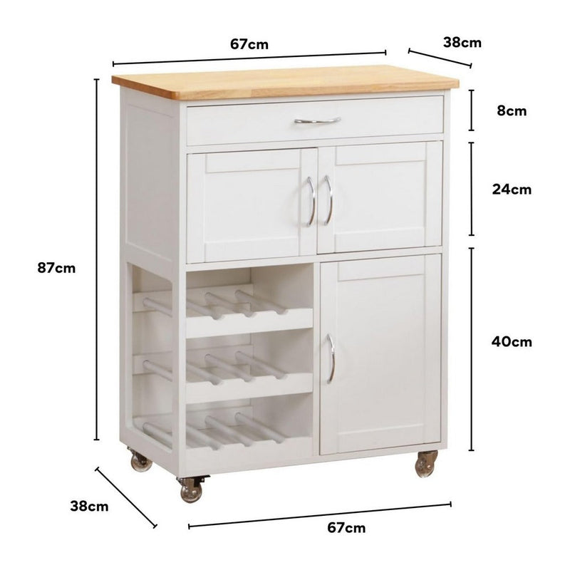 Carrello da cucina 67x36x87 cm in legno Rovere bianco