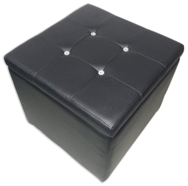 Cubo Pouf Container aus schwarzem Renier-Kunstleder und Kristallen sconto