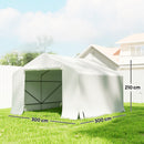 Capanno da Giardino e Tenda Garage 3x3 m Impermeabile con Porta Avvolgibile in Metallo e PE Bianco      