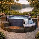 Vasca Idromassaggio Piscina Spa Oasi Completa Set 5 Mobili 296x20x73 cm in PVC e Rattan Grigio e Marrone