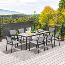 Set da Giardino con Tavolo da Pranzo Rettangolare e 8 Sedie Impilabili con Braccioli Grigio     