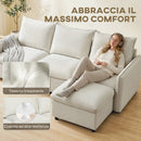 Divano Angolare 3 Posti Modulare 212x125x84 cm con Contenitore Poggiapiedi e Cuscini in Tessuto Effetto Pelle Traspirante Crema      