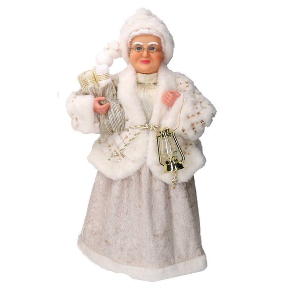 acquista Babbo natale in tessuto oro e bianco signora con sacco regali cm xh45