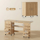 Tavolo Cucito Pieghevole 160x40x81,5 cm con Ruote 4 Contenitori 20 Perni e Ripiano in Truciolato Quercia      