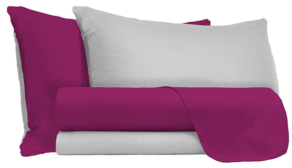 prezzo Satz Bettlaken oben und unten und Kissenbezüge Doubleface Fuchsia/Hellgrau