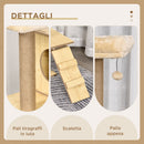 Albero Tiragraffi per Gatti 60x40x130 cm con Casetta Lettini Amaca e Pallina in Legno Poliestere e Sisal Beige      