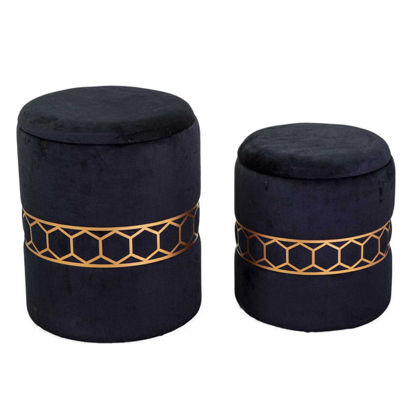 Set 2 Pouf Contenitore Ø35 cm e Ø39 cm in Tessuto Velluto Nero online