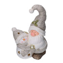 Gnomo resina e pupazzo di neve grigio con led cm 27,5x18,5xh42