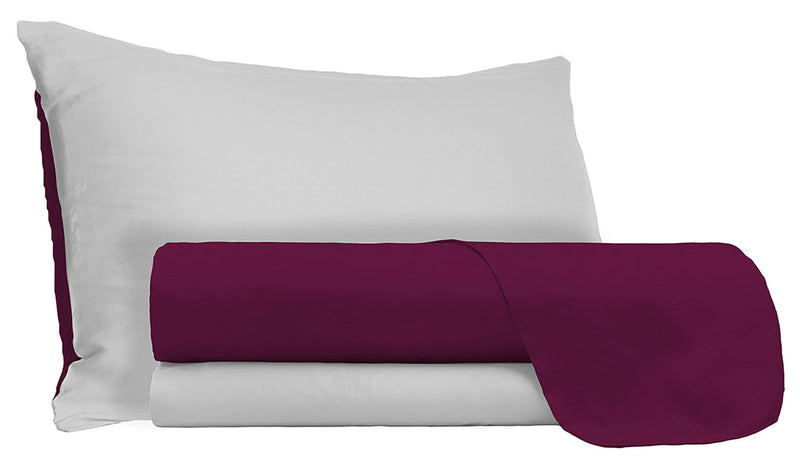Set Lenzuola Sopra Sotto e Federe Doubleface Prugna\/Grigio Chiaro Varie Misure