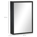 Specchiera Bagno 40x12x60 cm 1 Anta 3 Ripiani in Acciaio  Nero