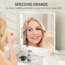 Consolle Trucco con Cassetti Specchio e Sgabello con Vano Contenitore in Truciolato Bianco    