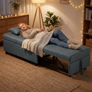 Poltrona Letto Singolo 65,5x104x81 cm Reclinabile 4-in-1 in Tessuto Effetto Lino Grigio      