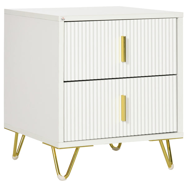 online Comodino con 2 Cassetti 40x40x47 cm in Legno con Maniglie e Gambe in Metallo Bianco e Oro