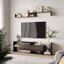 Mobile TV 153,6x25x42 cm con Mensola a Muro Ripiani Aperti e Armadietto in Legno Ingegnerizzato Nero e Marrone Scuro      