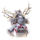 Renna con Led H35 cm in Tessuto Grigio/Rosso