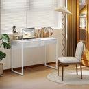 Scrivania Moderna 100x50x75 cm con 2 Cassetti e Gambe in Acciaio Bianco Lucido      