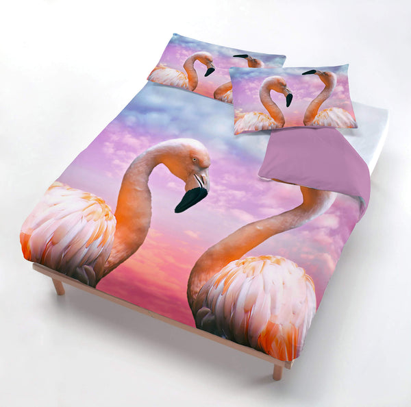 Bettbezug mit Kissenbezügen aus Mikrofaser-Flamingo in verschiedenen Größen sconto