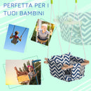 Seggiolino Altalena per Bambini 40x40 cm in Legno e Tessuto Cotone Blu e Bianco