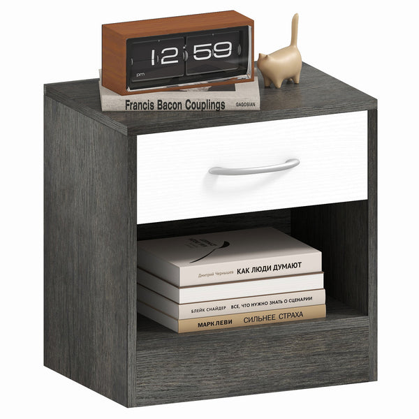prezzo Comodino con Cassetto e Ripiano Aperto 39x28x41 cm in Legno Bianco e Grigio Scuro