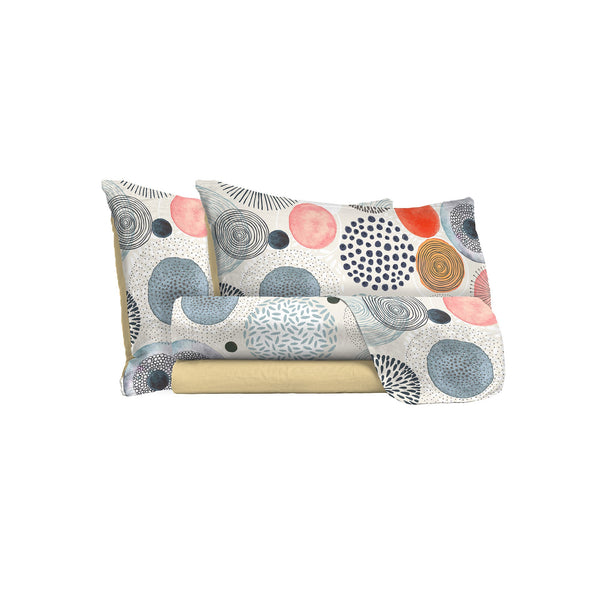 sconto Bettlaken-Set mit Druck auf Ober- und Unterseite und Aquarell-Kissenbezügen in verschiedenen Größen