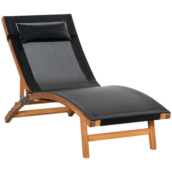 Garten-Sonnenliege 180 x 56 x 72 cm in Holz und schwarzer Texteline sconto