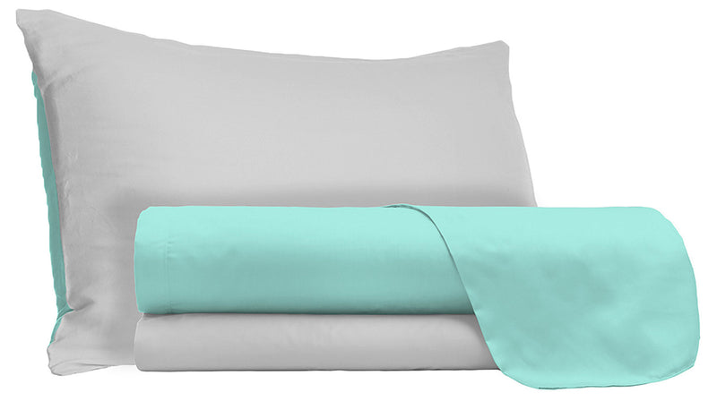 Set Lenzuola Sopra Sotto e Federe Doubleface Verde Acqua\/Grigio Chiaro