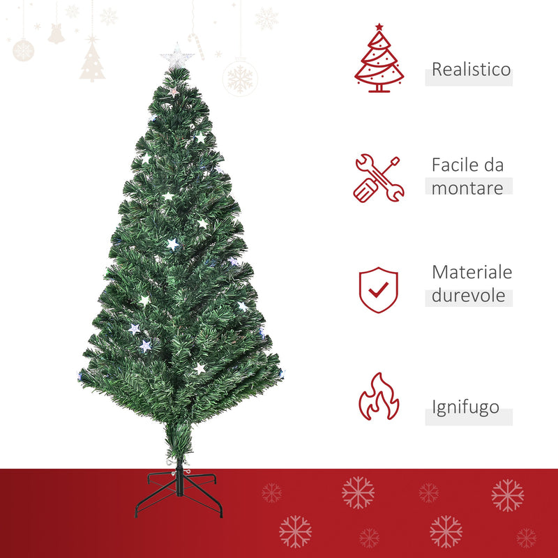 Albero di Natale Artificiale 150 cm 180 Rami 36 Luci LED e Fibre Ottiche Colorate Verde