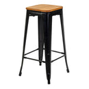 Sgabello New Bristol 42x42xh76 cm in Ferro Nero con seduta in Legno