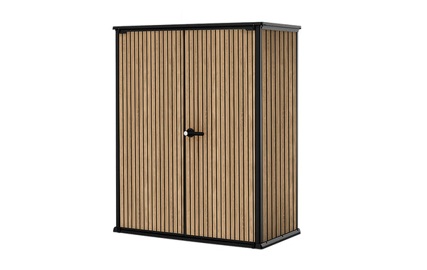 acquista Armadio Porta Attrezzi da Esterno 140x73,6x170,4 cm Keter Signature Vertical Shed in Resina Effetto Legno Noce