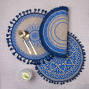 Set 6 Tovagliette Ø38 cm  in Juta VdE Tivoli 1996 Blue Blu e Beige