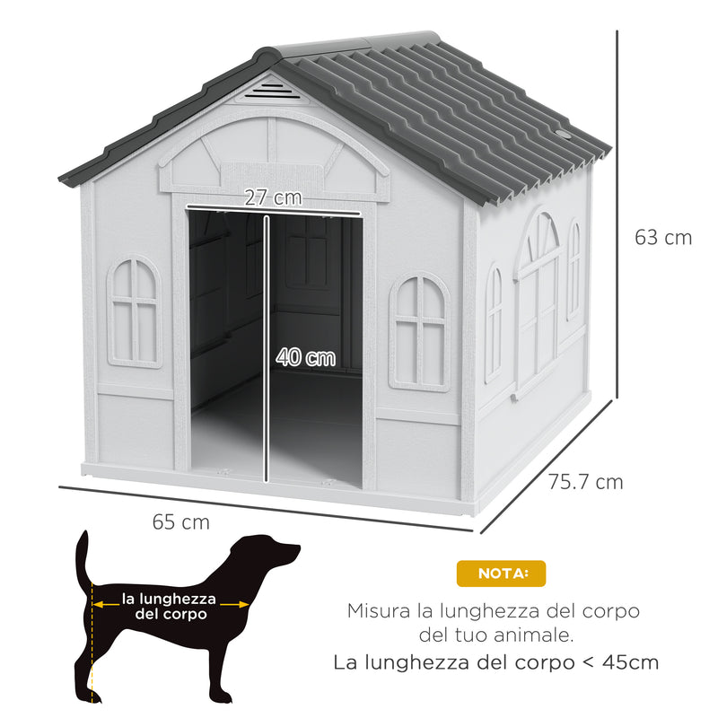 Casetta per Cani da Esterno 65x75,7x63 cm con Tetto Inclinato in PP Impermeabile Grigio  
