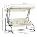 Dondolo Letto da Giardino 3 Posti 200x120x164 cm con Tetto Regolabile e 2 Portabicchieri Crema