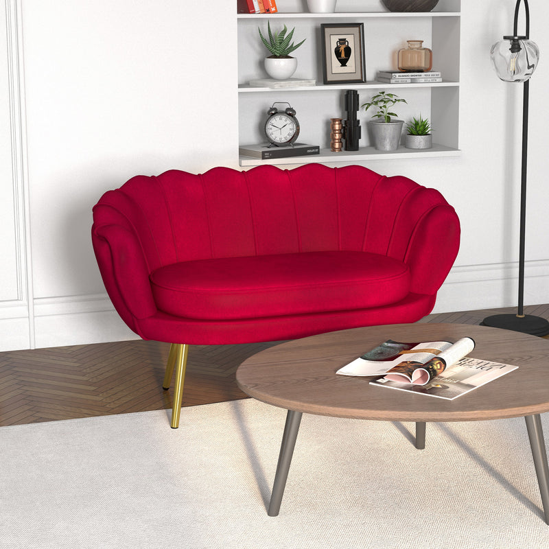 Divano 2 Posti 130x77x77 cm in Velluto Rosso Scuro  