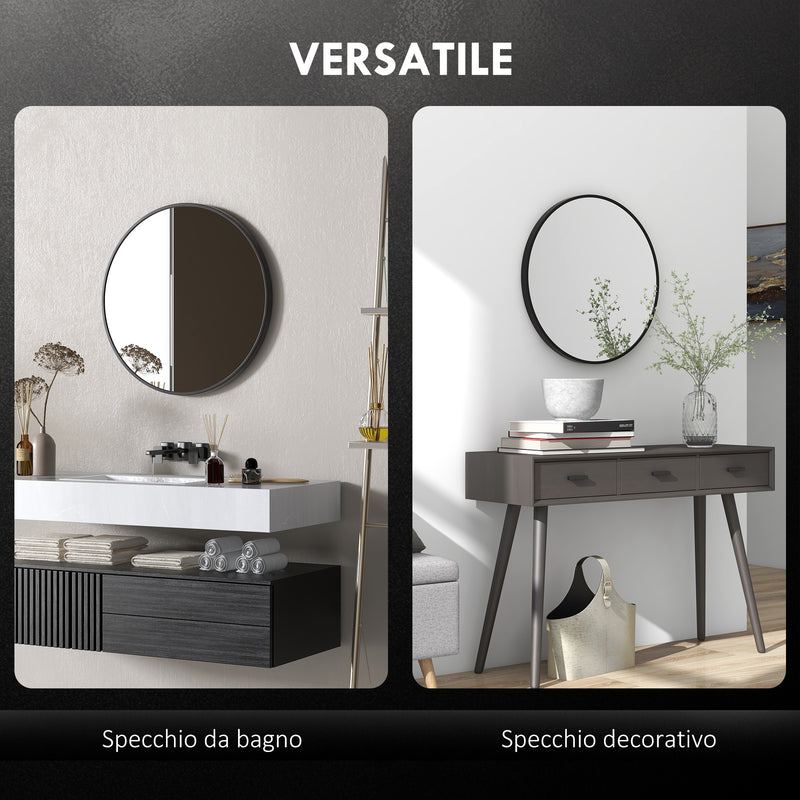 Specchio da Bagno Rotondo Moderno da Parete 70x70 cm con Cornice in Lega di Alluminio Nero
