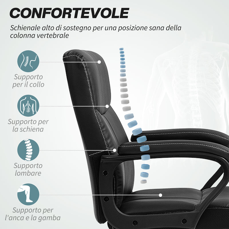 Sedia Operativa da Ufficio Reclinabile in Pelle PU Nero  