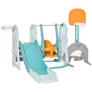 Set Gioco 5 in 1 per Bambini Scivolo Altalena Canestri Porta di Calcio e Anelli    