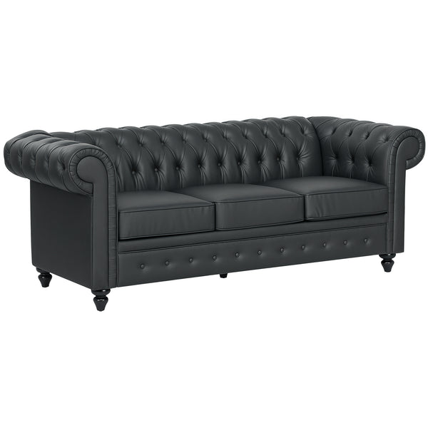 online Divano 3 Posti Stile Chesterfield 213x86x79 cm a Molle Insacchettate in Finta Pelle Nero