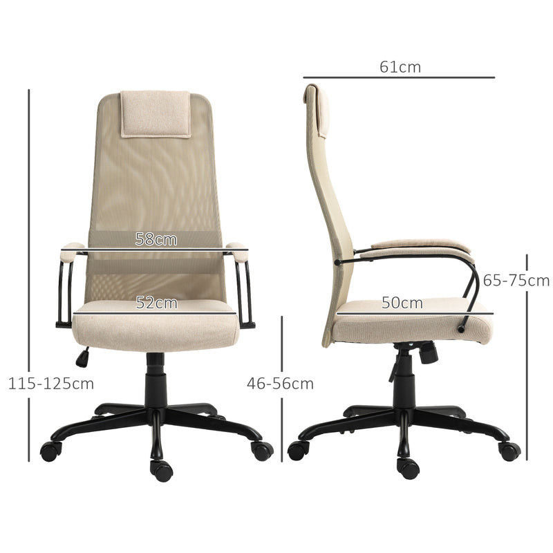 Sedia da Ufficio Ergonomica Girevole con Reclinazione Altezza Regolabile 58x61x115-125 cm Beige  