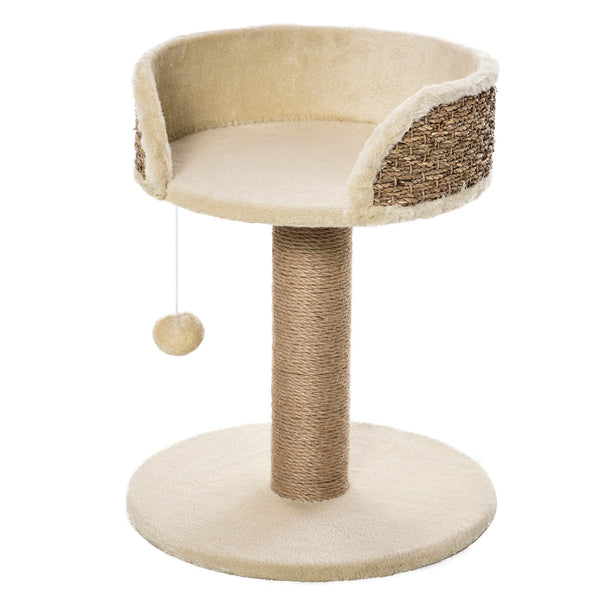 sconto Albero Tiragraffi per Gatti con Lettino 40x40x49 cm Palo in Juta e Pallina Appesa Beige