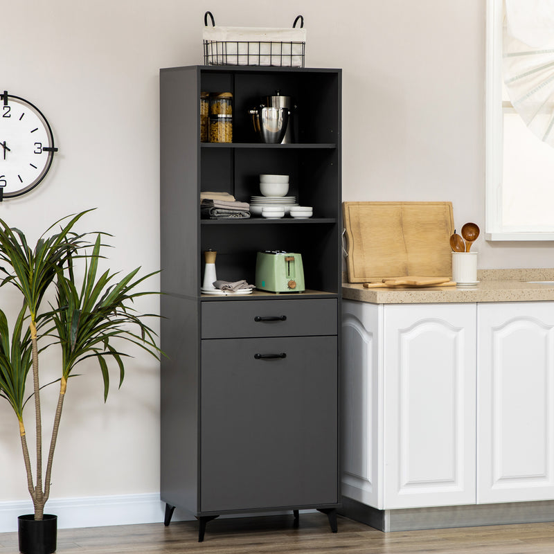 Mobile Dispensa Alto 60x42x180 cm Ripiani Regolabili Aperti in Truciolato e MDF Grigio