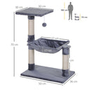 Albero Tiragraffi con Amaca e Pallina 50x36x70 cm in Legno e Peluche Grigio