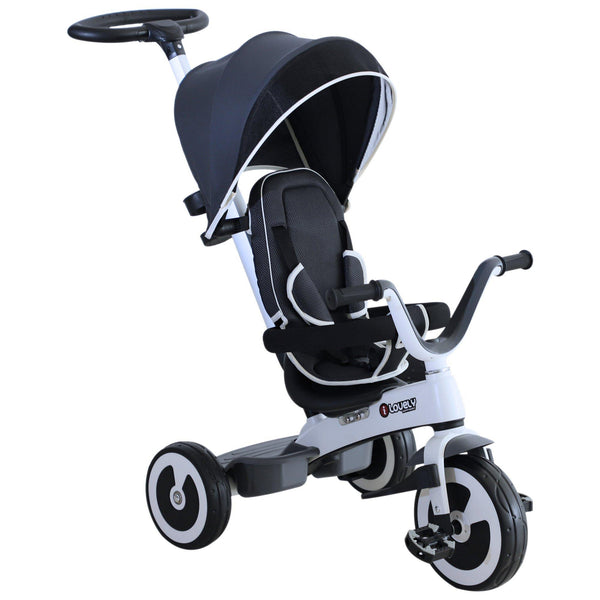 Dreiradkinderwagen für Kinder mit Dachgriff und dunkelgrauem Korb prezzo