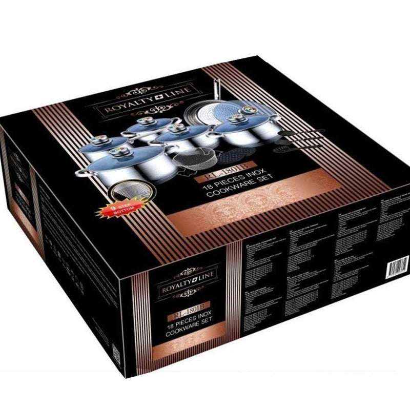 Batteria di Pentole 18 Pezzi in Acciaio Inox Antiaderente con Coperchio in Vetro