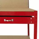 Banco da Lavoro Porta Attrezzi 120 cm in Acciaio con Parete e Cassetto Rosso