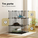 Gabbia per Gatti Recinto Personalizzabile 3 Livelli 70x70x105 cm in Acciaio Verniciato Nero      