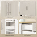 Isola per Cucina 129x65x91 cm a 5 Ruote con Portasciugamani 2 Cassetti 4 Ripiani e Armadietto in Legno Bianco      