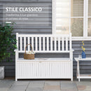 Panchina da Giardino 2 Posti 123,5x66,5x97 cm con Contenitore in Legno Bianco