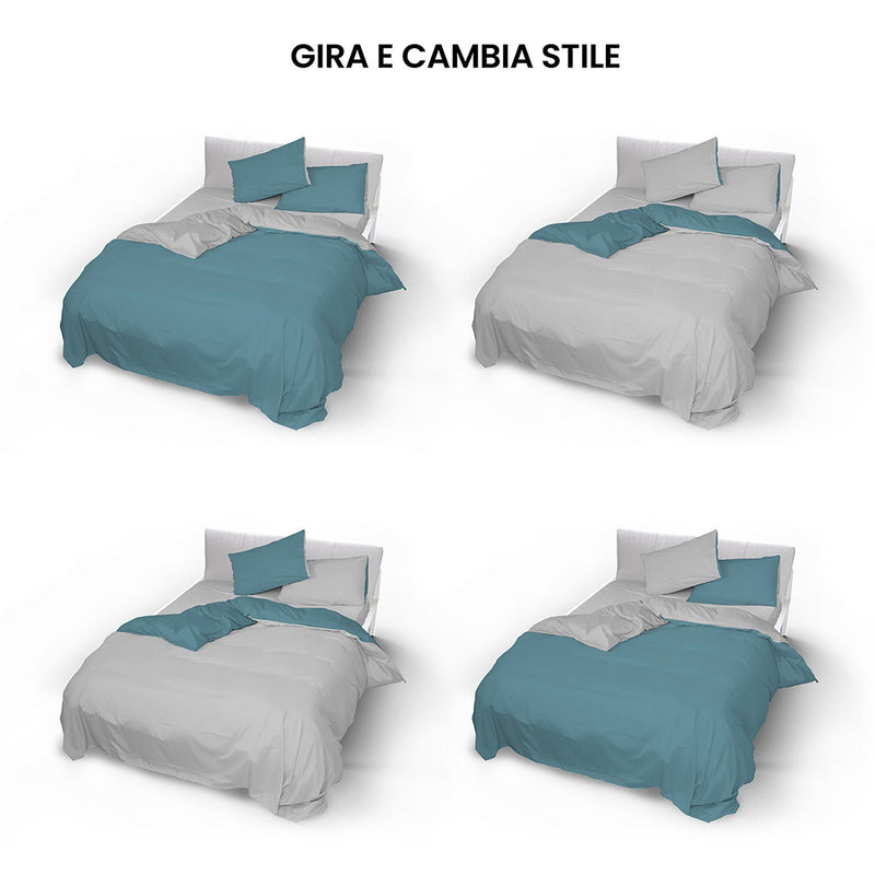 Copripiumino con Sacco e Federe Doubleface Ottanio\/Grigio Chiaro