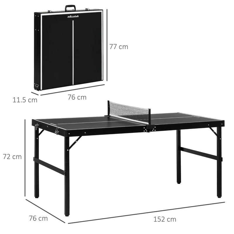 Tavolo Ping Pong Pieghevole 152x76x72 cm con Maniglia da Trasporto in Alluminio e Legno Nero      